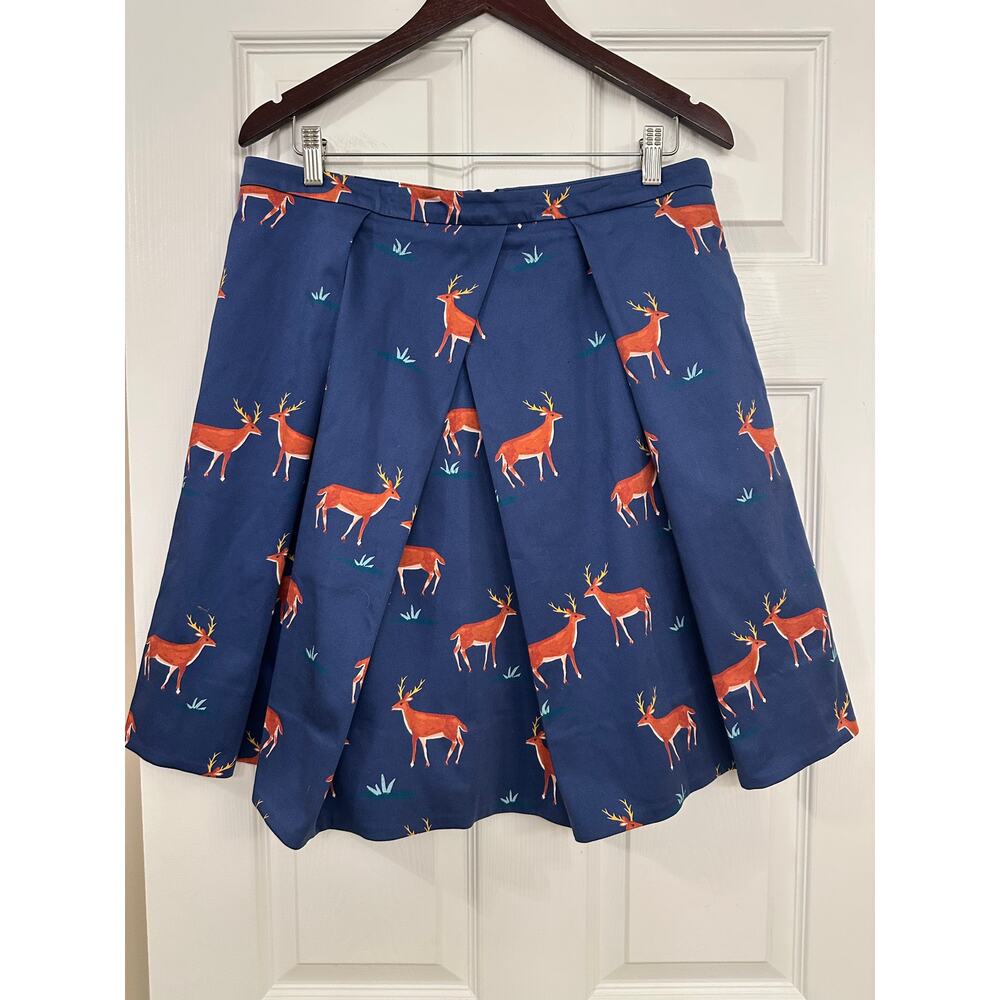 Draper James Oh Deer Pleated Skirt Navy Sz 12 - Picture 2 of 8
